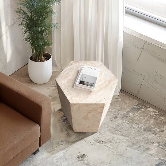 Empire Art Direct 18" Hexagonal Travertine Finish Side Accent Table
